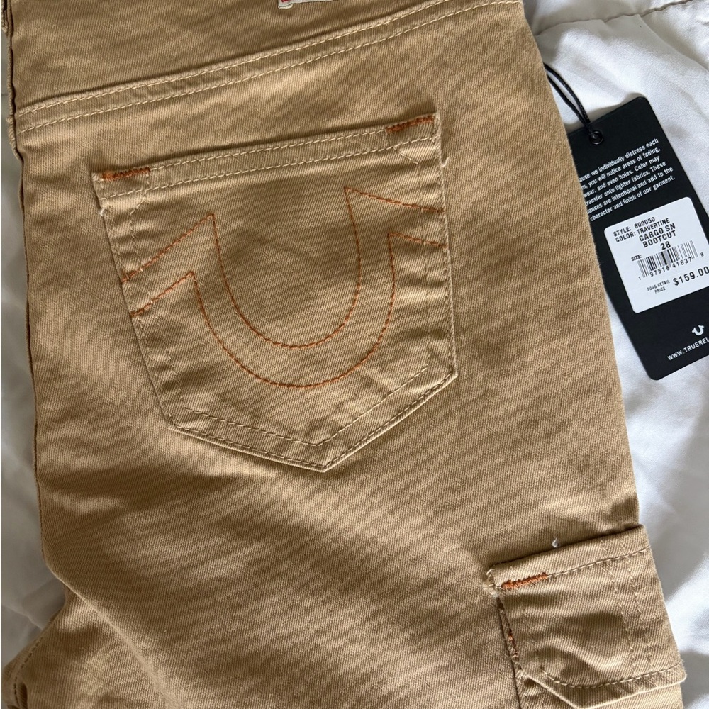 True Religion Women's Straight Leg Pants in Tan with Orange Stitching